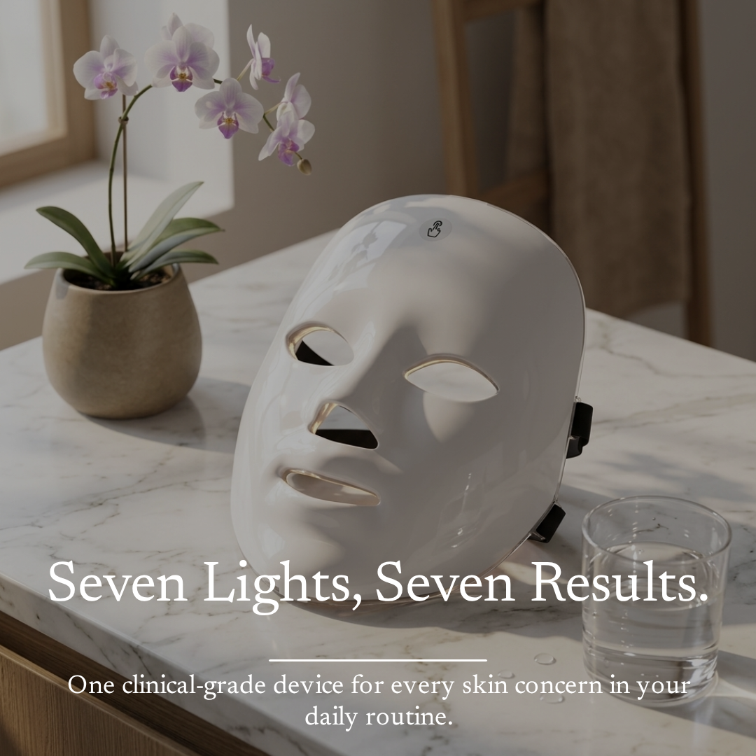 7-colour LED Face Mask Therapy for Acne for Glass Skin, Consistent Hydration and Anti-Aging